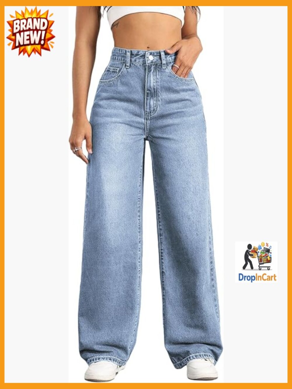 High Waisted Wide Leg Loose Stretchy Boyfriend Denim Pants Baggy Jeans